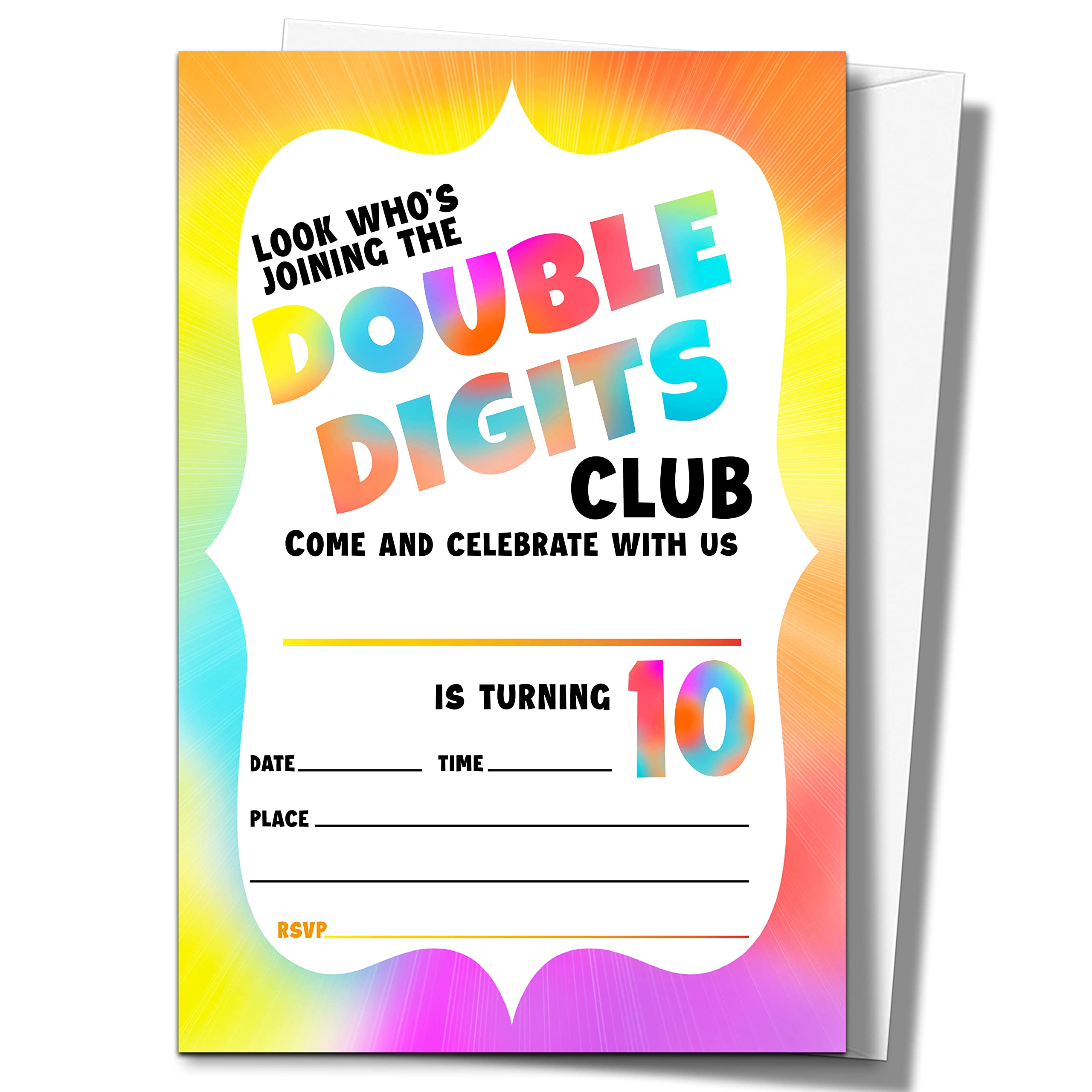 ISOVF 4" x 6" 10th Birthday Party Invitation Cards With Envelopes (20 Sets) - Double Digits Fill-in Style Party Invites- C42