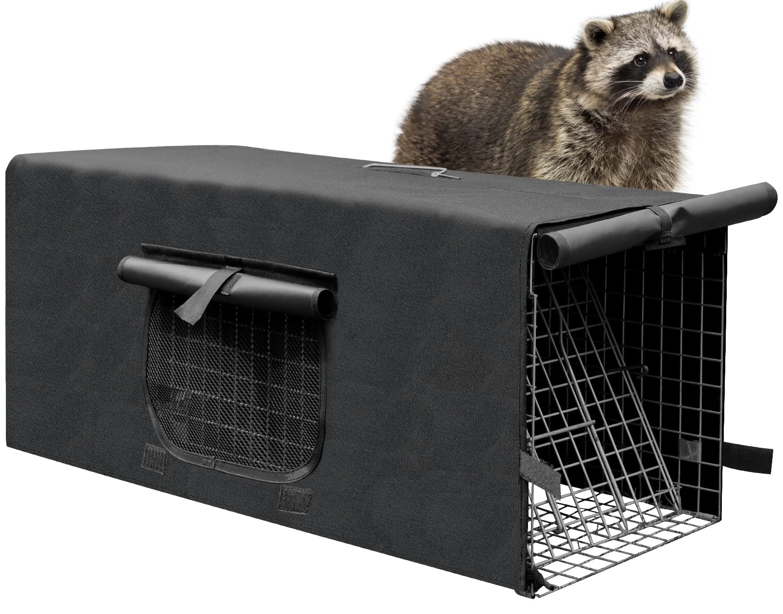 Live Animal Trap Cage Cover, Trap Cage Cover with Breathable Window Cat Trap Cover for 1-2 Door Cage 32 x 10 x 12inch for Raccoon, Squirrel, Skunk,【Only Cover 】(Black)