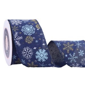 vatin white/gold/blue snowflake wired ribbon ribbon,2-1/2 inch x continuous 10 yards spool christmas tree ribbon for topper bow,christmas wreath,tree decoration,gift wrapping