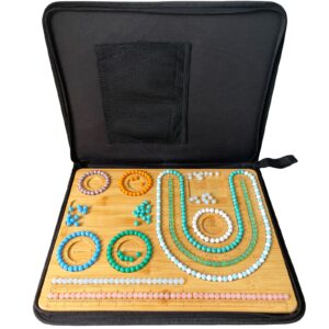 Svartur Combi Bamboo Beading Board with Zipper Storage Case, Imperial Measurements Marked Wood Bead Design Board for Bracelet, Necklace, Bead Mat for Jewelry Making Tray, 15.35 * 11.42 * 0.39"