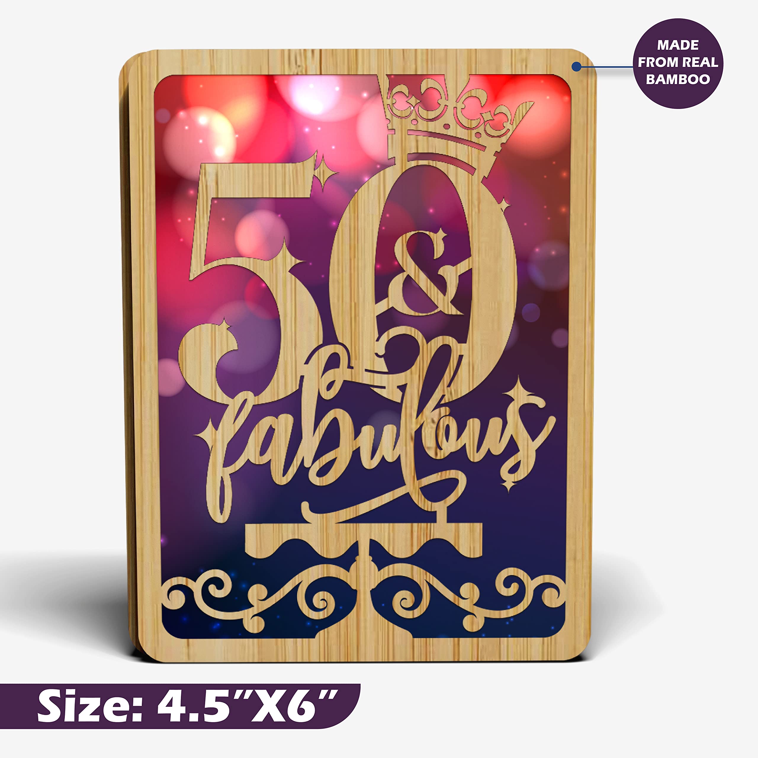 50th Birthday Cards For Women - | Made From Real Bamboo | 6" X 4.5" - 1 Pack (Envelope Included) | Laser Cut, Party Themed 50th Birthday Card for Wife, Mom, Aunt, Sister, Friend, her etc.