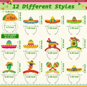 12 PCS Colorful Patterned Cardboard Sombrero Hats, Fiesta Headbands for Mexican Theme Celebration Party Favors