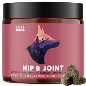 Pure Dogs Hip & Joint Supplement for Large Breed & Small Breed - Dog Joint Pain Relief Chews for Function & Mobility - Glucosamine Chondroitin for Dogs Gut & Digestive Support - 90 Dog Joint Chews