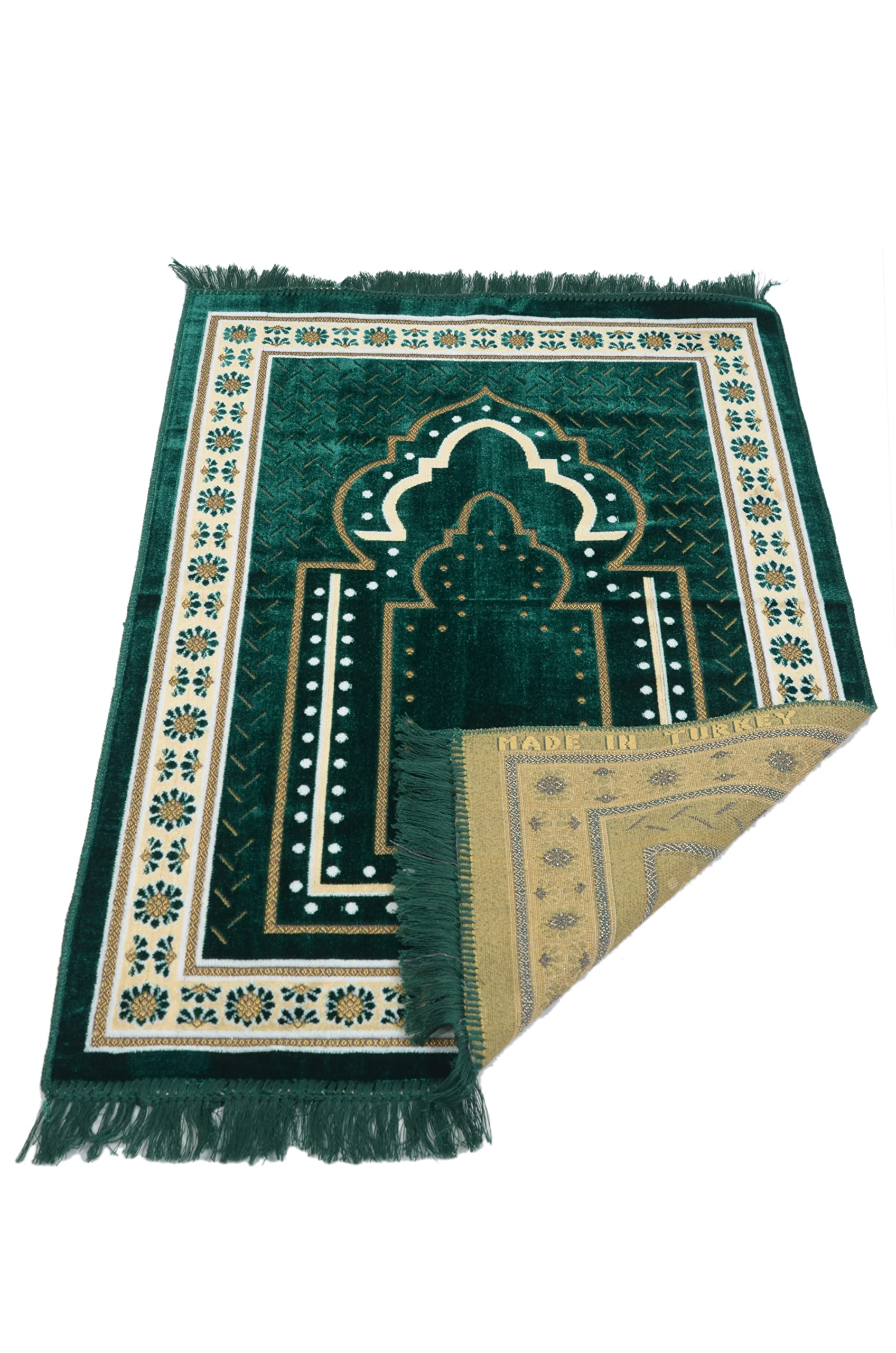 TB Islamic Prayer Rug Thick Soft Velvet Muslim Mat Unique Arabic Turkish African Embroidered Design Prayer Bead Daily Salah Prayer Meditation Ramadan Eid Gift for Women Men Kids (Green)