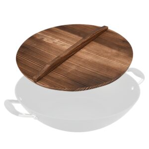 nourished essentials wok pan wooden lid - cooking pot wood cover - enhance your cooking experience with versatile and durable pan lid - kitchen accessory - brown - 1.6''x14''x14''