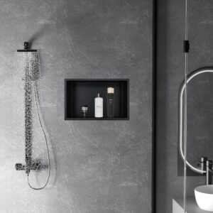 Qeke Stainless Steel Shower Bathroom Wall Niche, Recessed Shower Niche Ready for Tile 18"x12", Storage Wall Niche for Shampoo, Matte Black