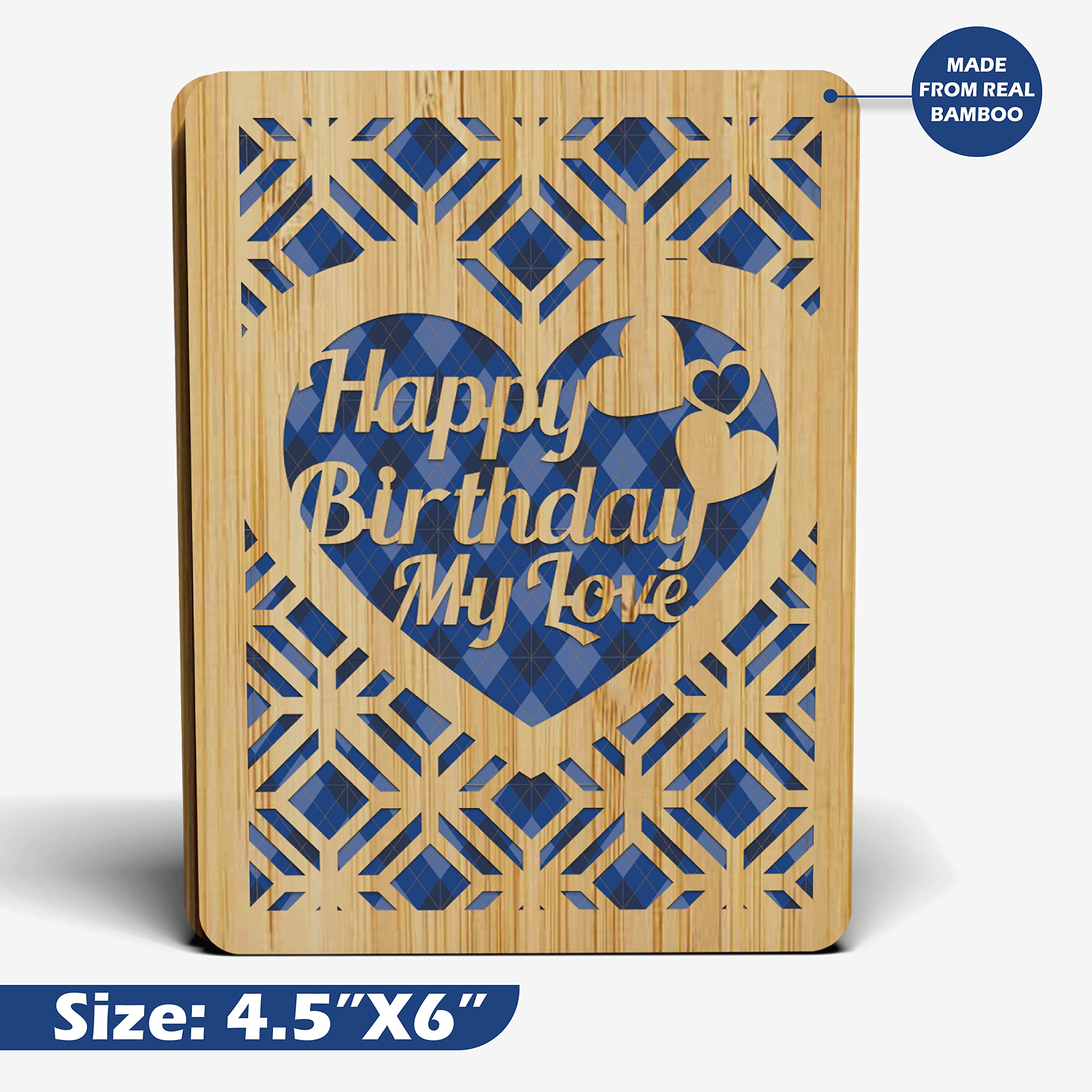 AGAPE LOVE CARDS Happy Birthday Card For Husband - | Made From Real Bamboo | 6" X 4.5" - 1 Pack (Envelope Included) | Laser Cut, Romantic Husband Birthday Card from Wife or Significant Other