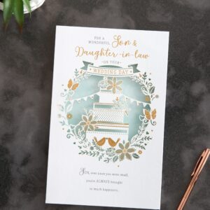 UK Greetings Son & Daughter-In-Law Wedding Card With Envelope - Pretty Cake Design