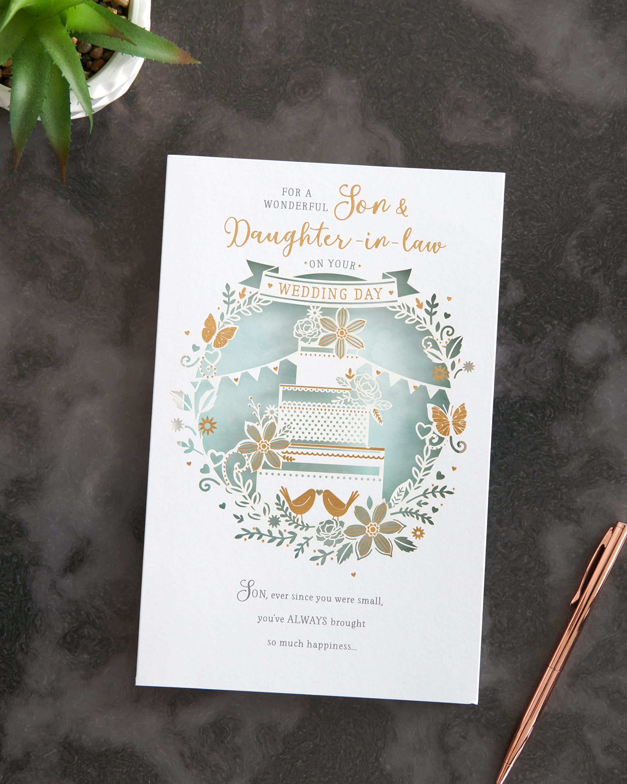 UK Greetings Son & Daughter-In-Law Wedding Card With Envelope - Pretty Cake Design