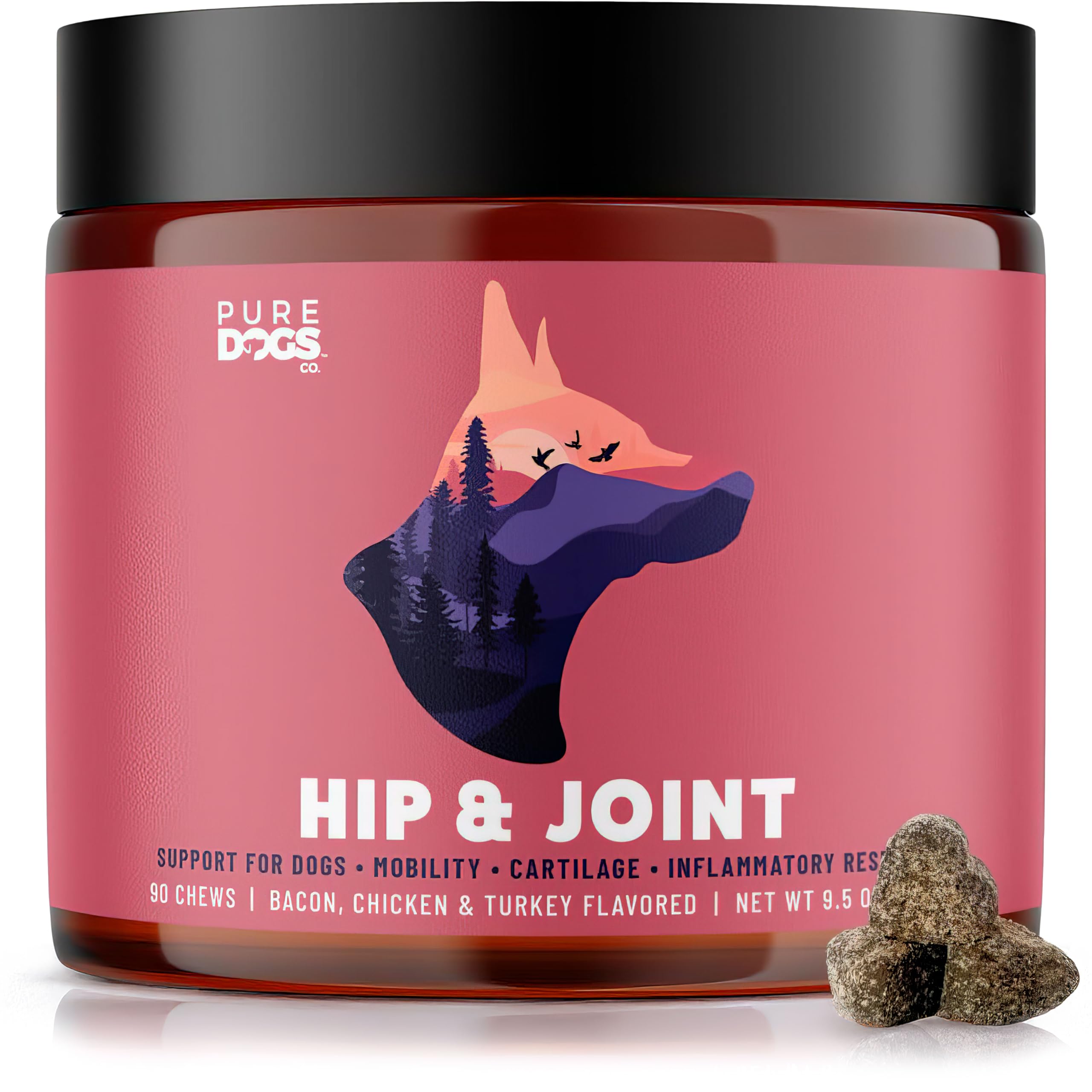 Pure Dogs Hip & Joint Supplement for Large Breed & Small Breed - Dog Joint Pain Relief Chews for Function & Mobility - Glucosamine Chondroitin for Dogs Gut & Digestive Support - 90 Dog Joint Chews