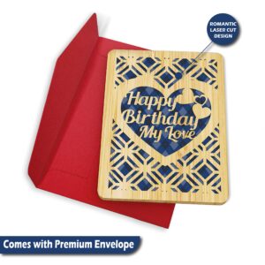 AGAPE LOVE CARDS Happy Birthday Card For Husband - | Made From Real Bamboo | 6" X 4.5" - 1 Pack (Envelope Included) | Laser Cut, Romantic Husband Birthday Card from Wife or Significant Other