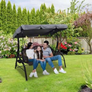 Outdoor Patio Swing Chair Canopy Replacement, 3 Seater Porch Swing Seat Canopy Cover, Waterproof Windproof Anti-UV Heavy Duty Rip Proof Garden Hammock Top Cover, Garden Furniture Covers (Grey, Large)