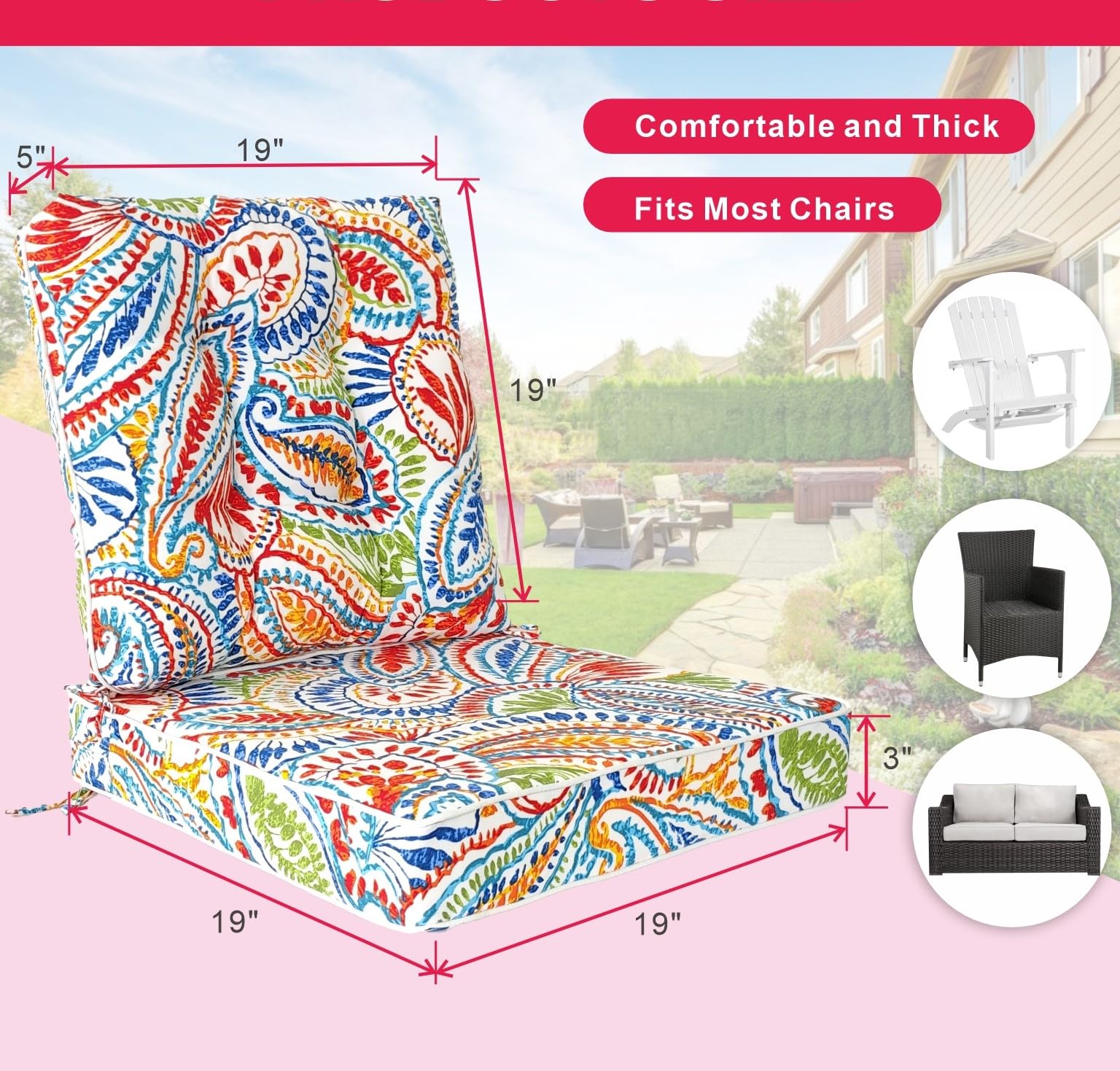 JMGBird Outdoor Chair Cushion, Patio Chair Cushion 19"x19" Outdoor Oushions for Patio Furniture