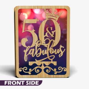 50th Birthday Cards For Women - | Made From Real Bamboo | 6" X 4.5" - 1 Pack (Envelope Included) | Laser Cut, Party Themed 50th Birthday Card for Wife, Mom, Aunt, Sister, Friend, her etc.