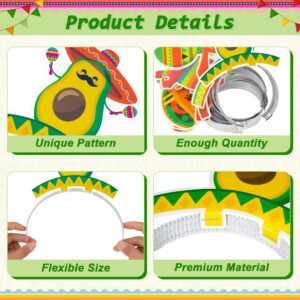 12 PCS Colorful Patterned Cardboard Sombrero Hats, Fiesta Headbands for Mexican Theme Celebration Party Favors