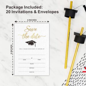 Save The Date Graduation Party Invitations With Envelopes(20 Pack), grad cap 2023 Grad Party Announcement Invite Cards For Him or Her, University Grad Celebration,Party Favors & Supplies-BYYQK-A04