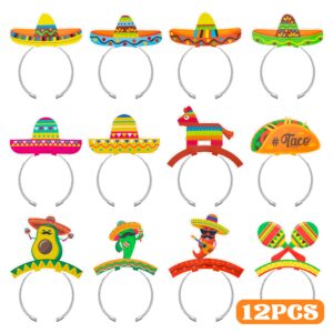 12 pcs colorful patterned cardboard sombrero hats, fiesta headbands for mexican theme celebration party favors