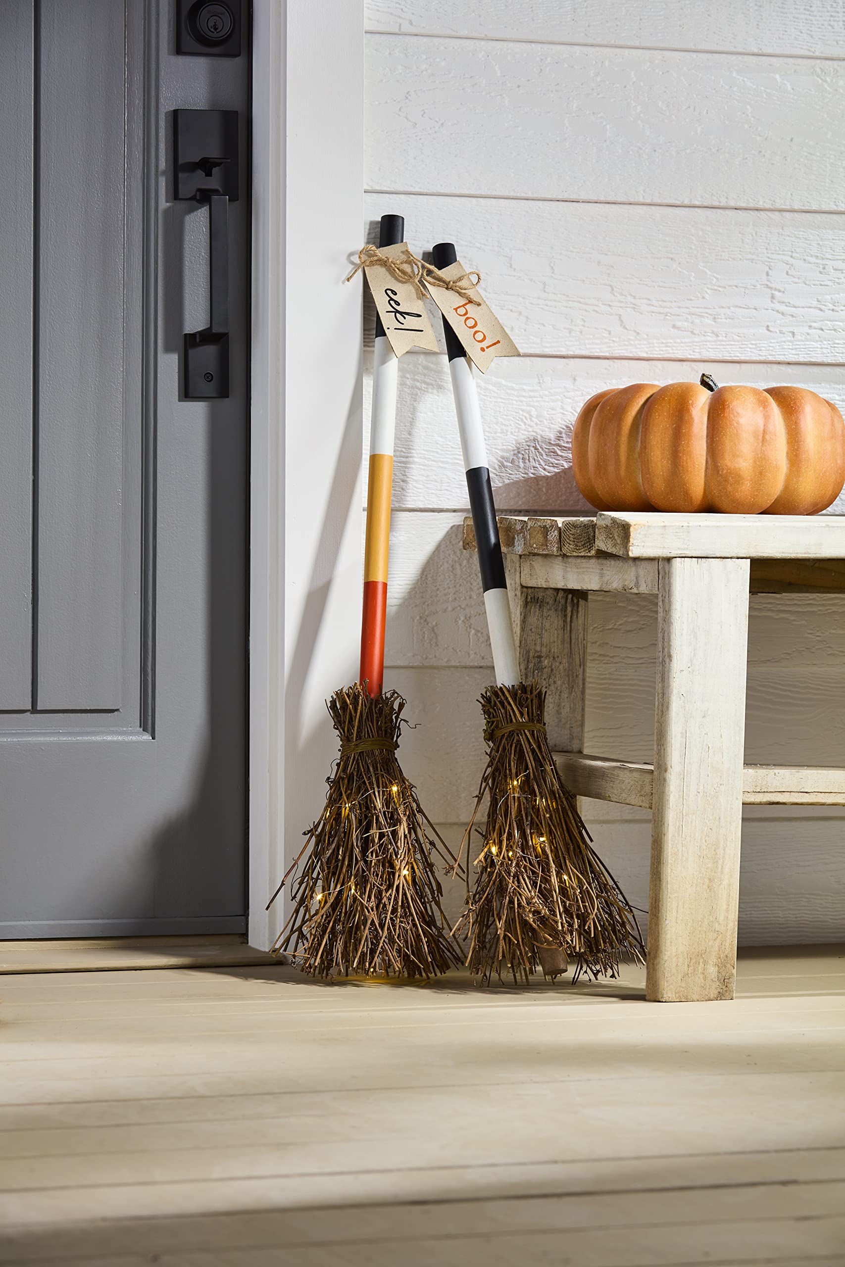 Mud Pie Light Up Broom Décor, Eeek, 33"