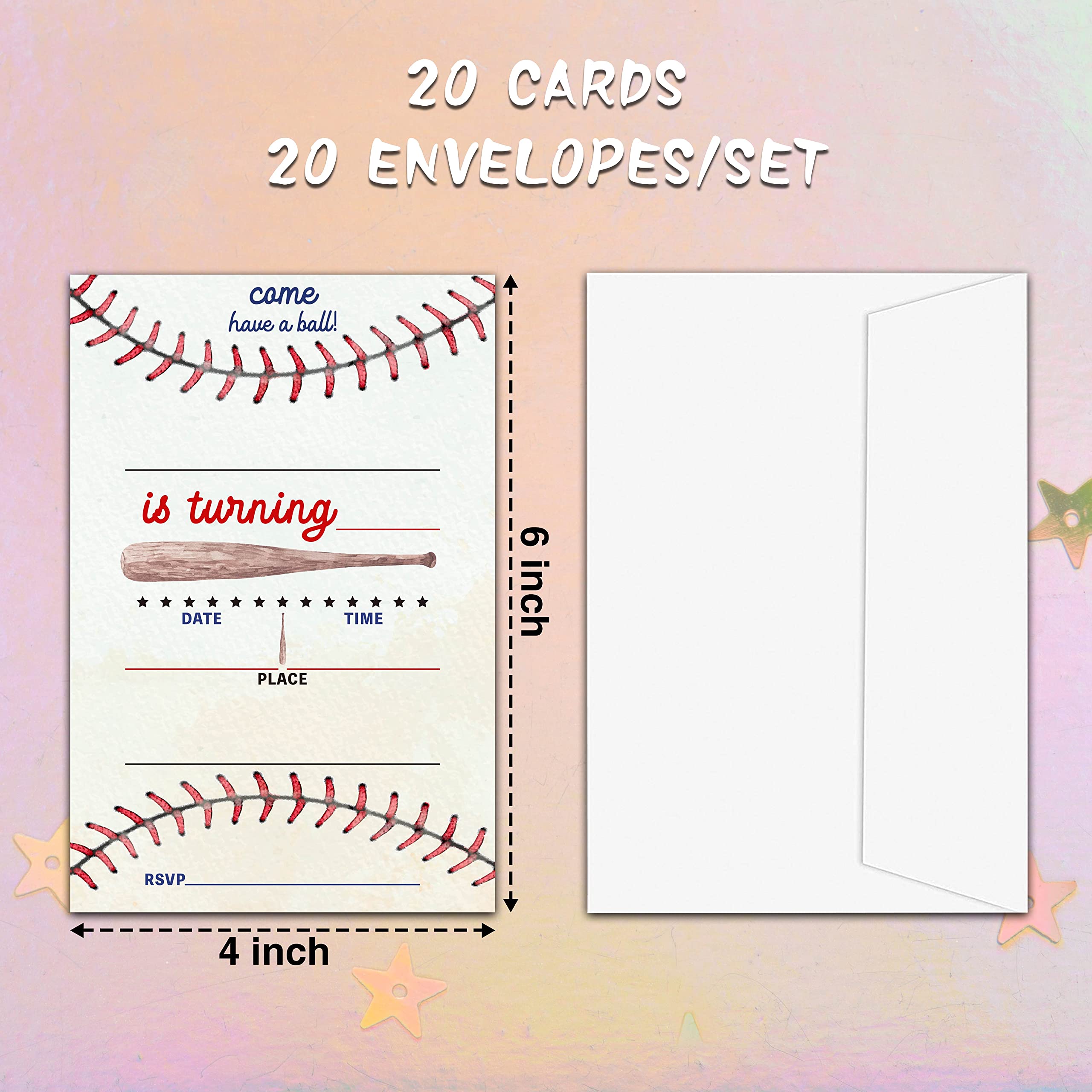 ISOVF 4" x 6" Baseball Birthday Party Invitation Cards With Envelopes (20 Sets) - Sports Theme Fill-In Style Party Invites- C25