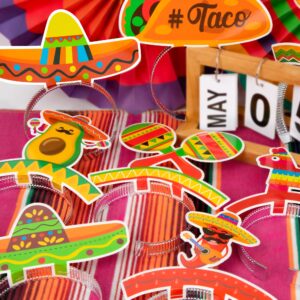 12 PCS Colorful Patterned Cardboard Sombrero Hats, Fiesta Headbands for Mexican Theme Celebration Party Favors