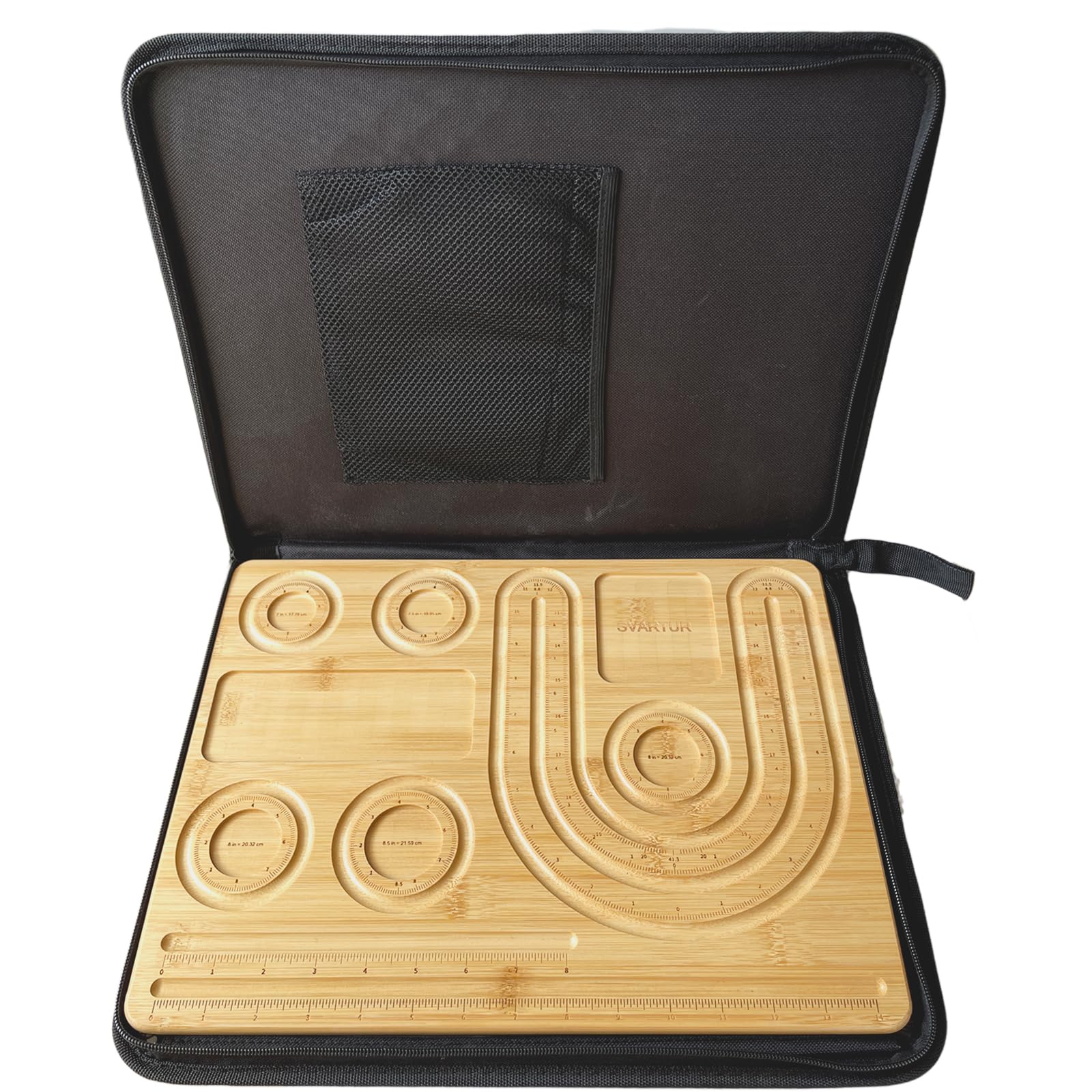 Svartur Combi Bamboo Beading Board with Zipper Storage Case, Imperial Measurements Marked Wood Bead Design Board for Bracelet, Necklace, Bead Mat for Jewelry Making Tray, 15.35 * 11.42 * 0.39"