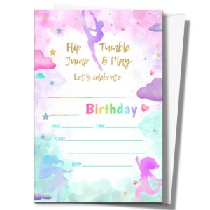 isovf 4" x 6" jump ballerina birthday party invitation cards with envelopes (20 sets) - pink dance fill-in style party invites- c20