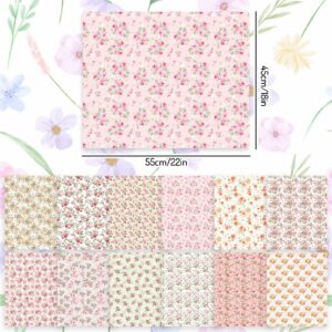 Whaline 12Pcs Spring Cotton Fabric Bundles 18 x 22 Inch Floral Quilting Fabric Patchwork Flower Pattern Precut Fat Quarters for Spring Birthday Sewing DIY Crafts Handmade Clothing