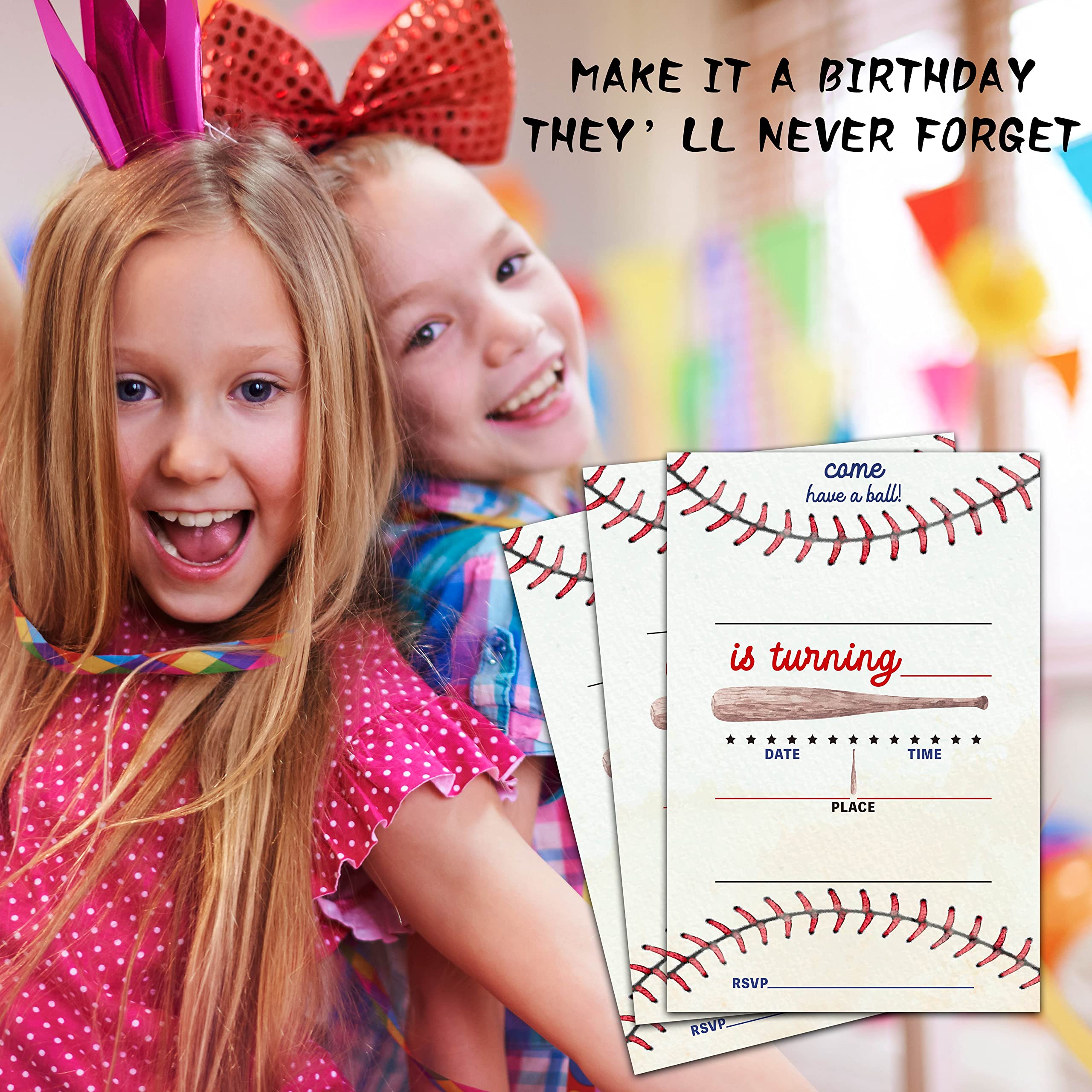 ISOVF 4" x 6" Baseball Birthday Party Invitation Cards With Envelopes (20 Sets) - Sports Theme Fill-In Style Party Invites- C25