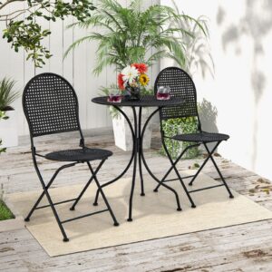 Tangkula 3 Pieces Patio Bistro Set, Metal Table and Folding Chair Set for 2, Outdoor Garden Furniture Set with Round Table & 2 Folding Chairs, Indoor Outdoor Bistro Set for Garden, Yard, Porch