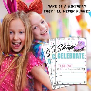 ISOVF 4" x 6" Roller Skating Birthday Party Invitation Cards With Envelopes (20 Sets) - Fill-in Style Skate Party Invites- C40