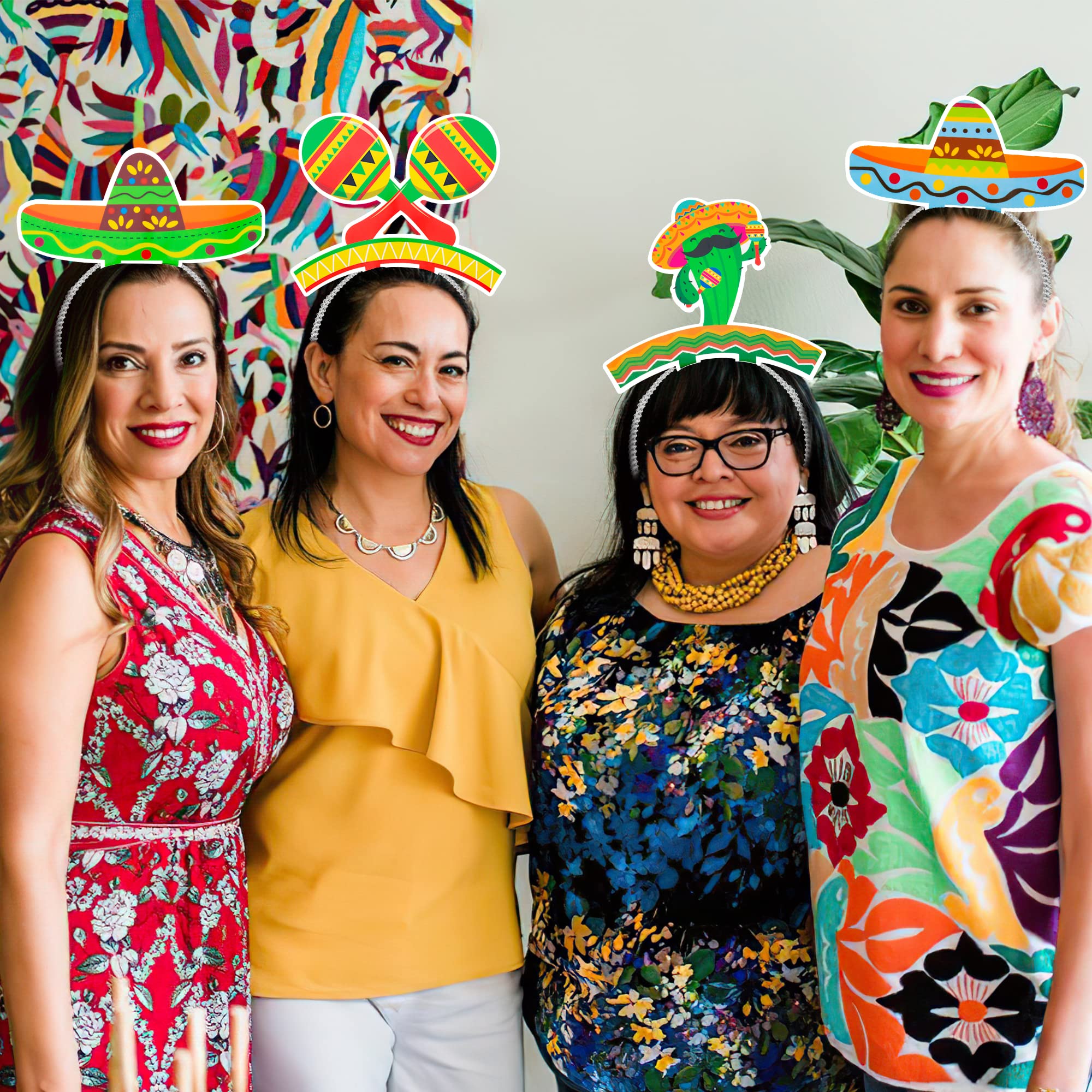 12 PCS Colorful Patterned Cardboard Sombrero Hats, Fiesta Headbands for Mexican Theme Celebration Party Favors