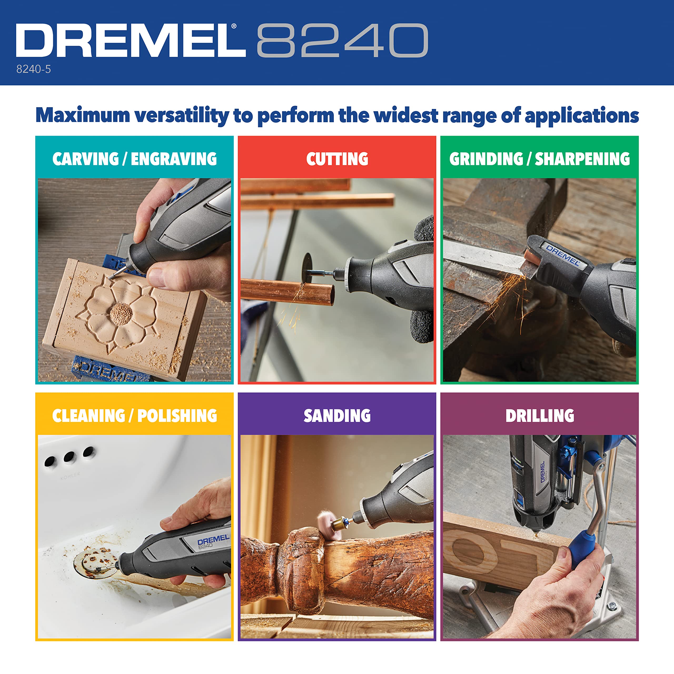 Dremel 8240 12V Cordless Rotary Tool Kit with Variable Speed and Comfort Grip -Includes 2AH Battery Pack, Charger & more (Renewed)