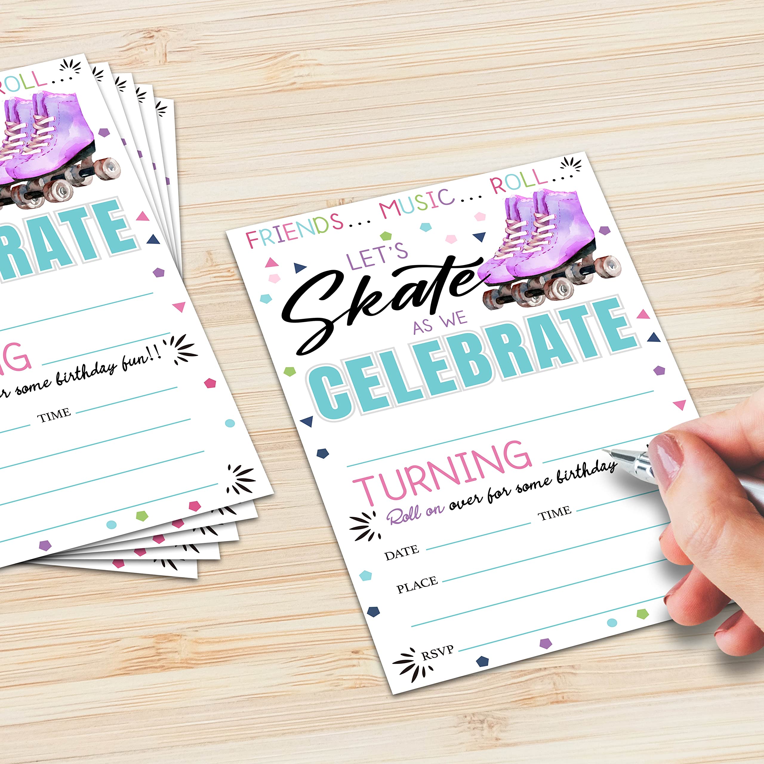 ISOVF 4" x 6" Roller Skating Birthday Party Invitation Cards With Envelopes (20 Sets) - Fill-in Style Skate Party Invites- C40