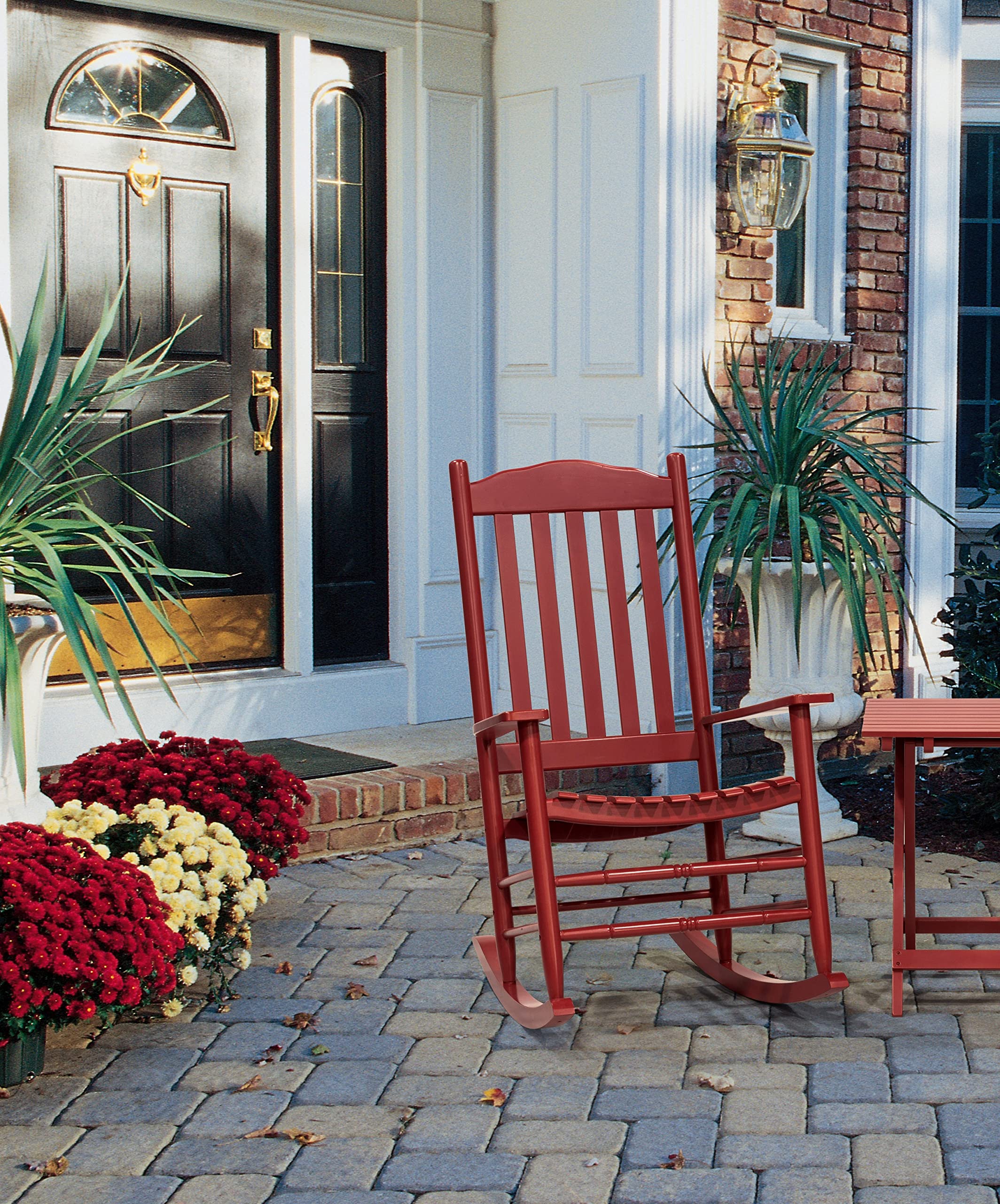 D&F Design Outdoor Rocking Rocker, Wood Rocking Chair with High Back and Curved Seat, UV Treated (Red), Outdoor and Indoor use