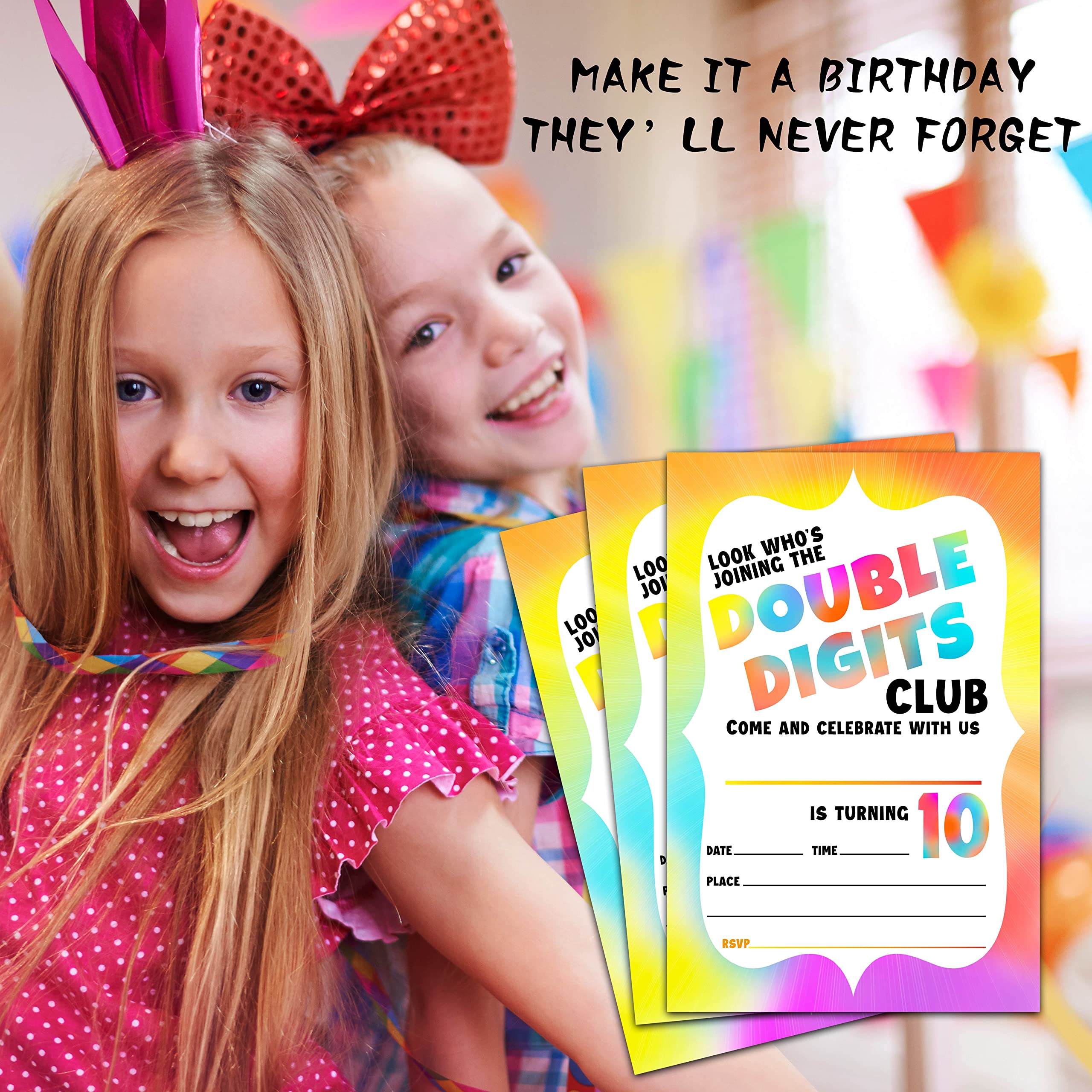 ISOVF 4" x 6" 10th Birthday Party Invitation Cards With Envelopes (20 Sets) - Double Digits Fill-in Style Party Invites- C42