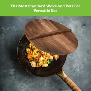 Nourished Essentials Wok Pan Wooden Lid - Cooking Pot Wood Cover - Enhance Your Cooking Experience with Versatile and Durable Pan Lid - Kitchen Accessory - Brown - 1.6''x14''x14''