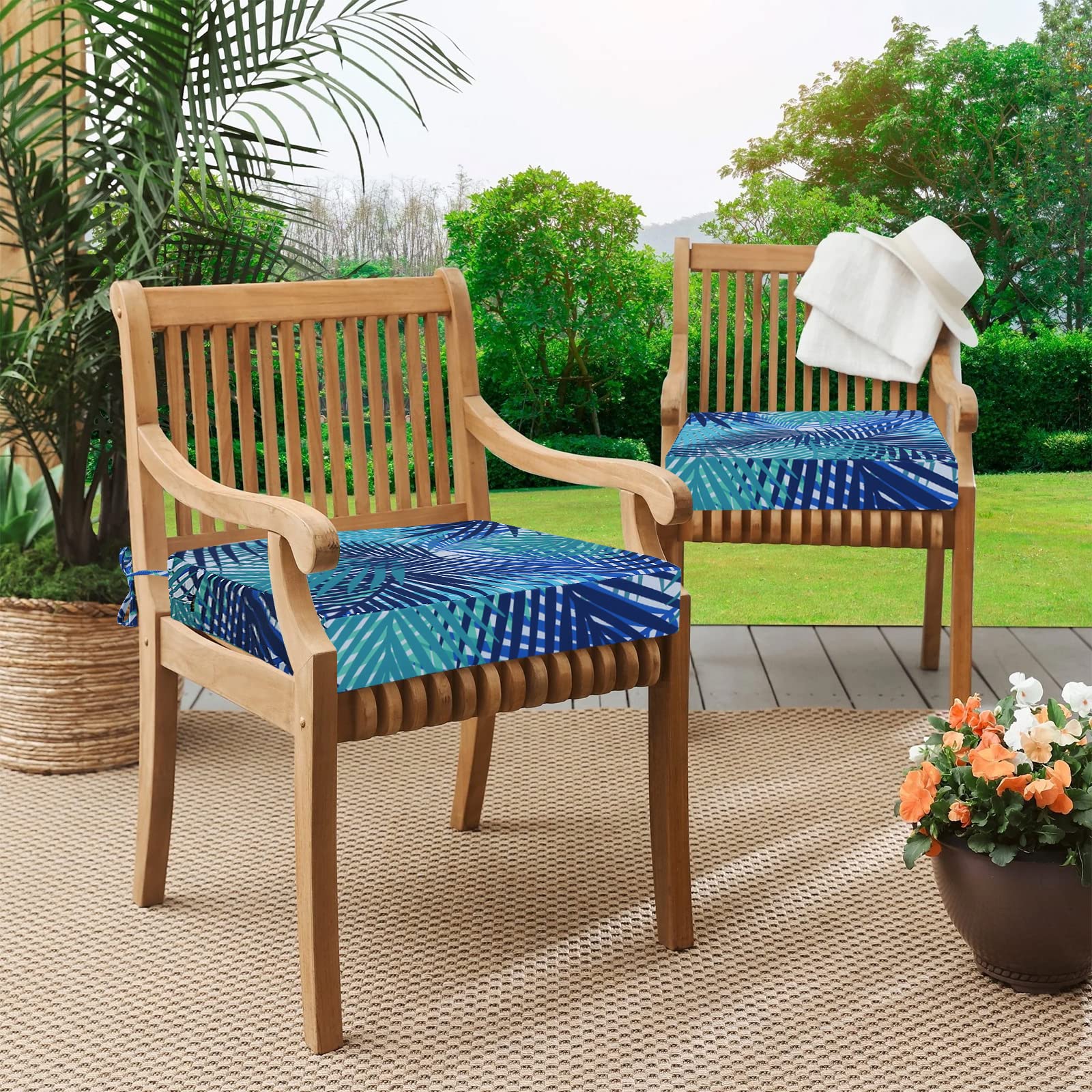 idee-home Outdoor Patio Chair Cushions Set of 2, Outdoor Chair Cushions for Patio Furniture, Replacement Seat Cushions 22 x 22 Waterproof