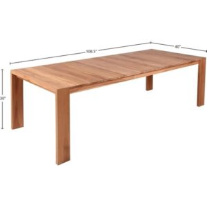 Meridian Furniture 353-T Tulum Collection Modern | Contemporary Outdoor Patio Patio Dining Table with Solid Teak Wood and Natural Teak Finish, 108.5" W x 40" D x 30" H, Natural