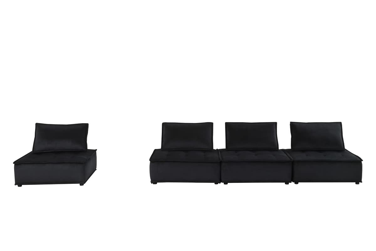 Lilola Home Anna Black Velvet 4-Seater Modular Sofa