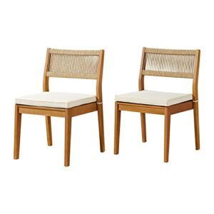 Alaterre Furniture Patio Dining Chairs - Set of 2 Weather-Resistant Stackable Outdoor Chairs with Fade-Proof Cushions - for Deck, Porch, or Sunroom