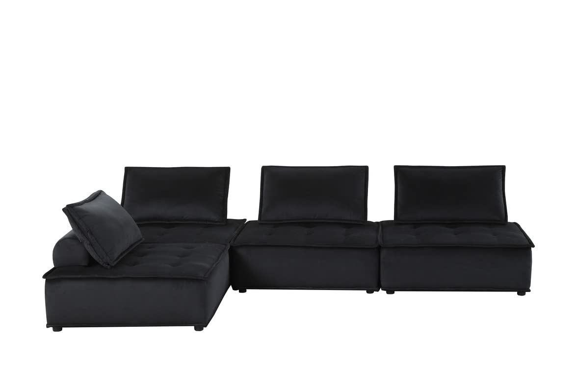 Lilola Home Anna Black Velvet 4-Seater Modular Sofa