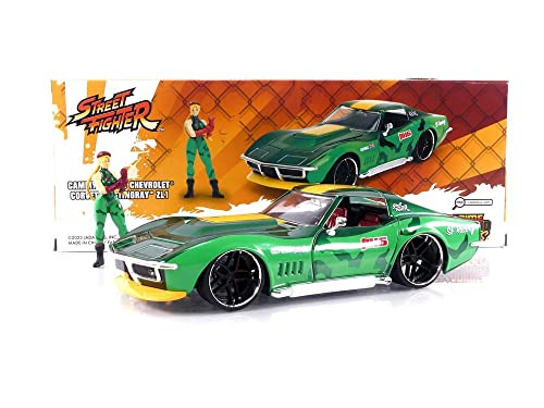 Street Fighter 1:24 1969 Chevrolet Corvette Stingray ZL1 & 2.75" Cammy Figure, Toys for Kids and Adults