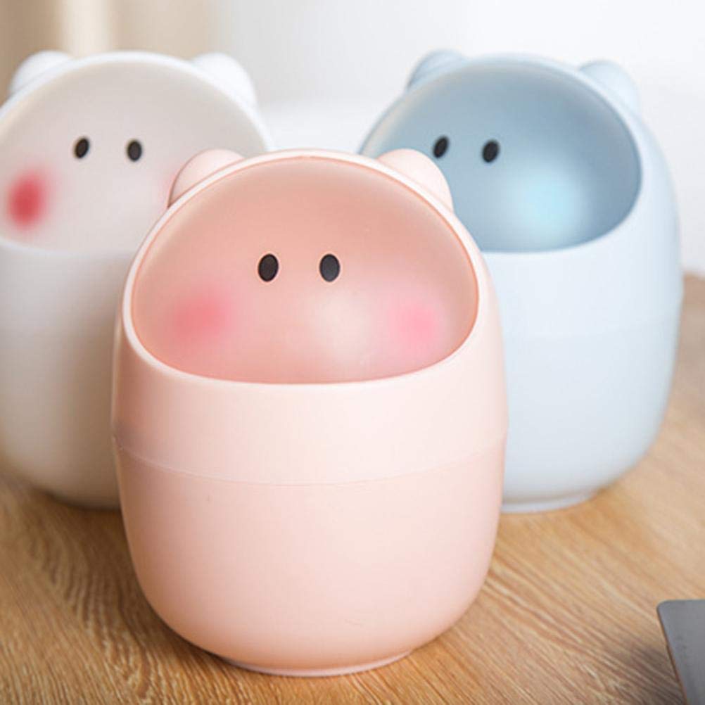 Desktop Mini Trash Bin, Cute Desktop Trash Can Flip Garbage Storage Bucket Cartoon Desk Waste Container Bucket Trash Can (Blue)