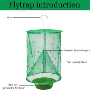 Ranch Fly Trap Outdoor Hanging Reusable with Fishing Apparatus | Food Bait Tray Catcher Cage for Indoor or Outdoor Family Farms, Park (6 Pack)