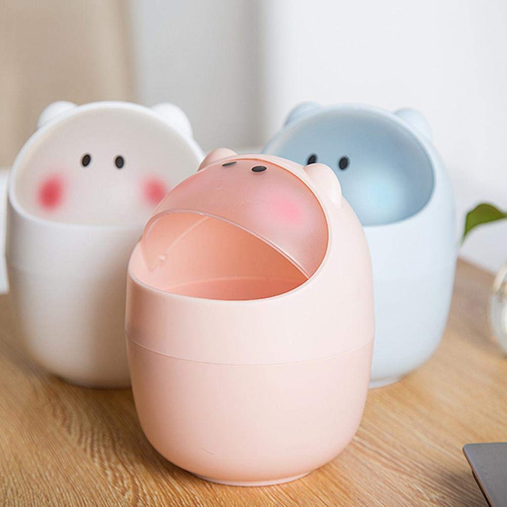 Desktop Mini Trash Bin, Cute Desktop Trash Can Flip Garbage Storage Bucket Cartoon Desk Waste Container Bucket Trash Can (Blue)