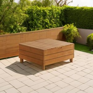 Outdoor Coffee Table - Weather-Resistant Eucalyptus Wood Patio Furniture Table with Lift Top Storage Compartment (Brown)