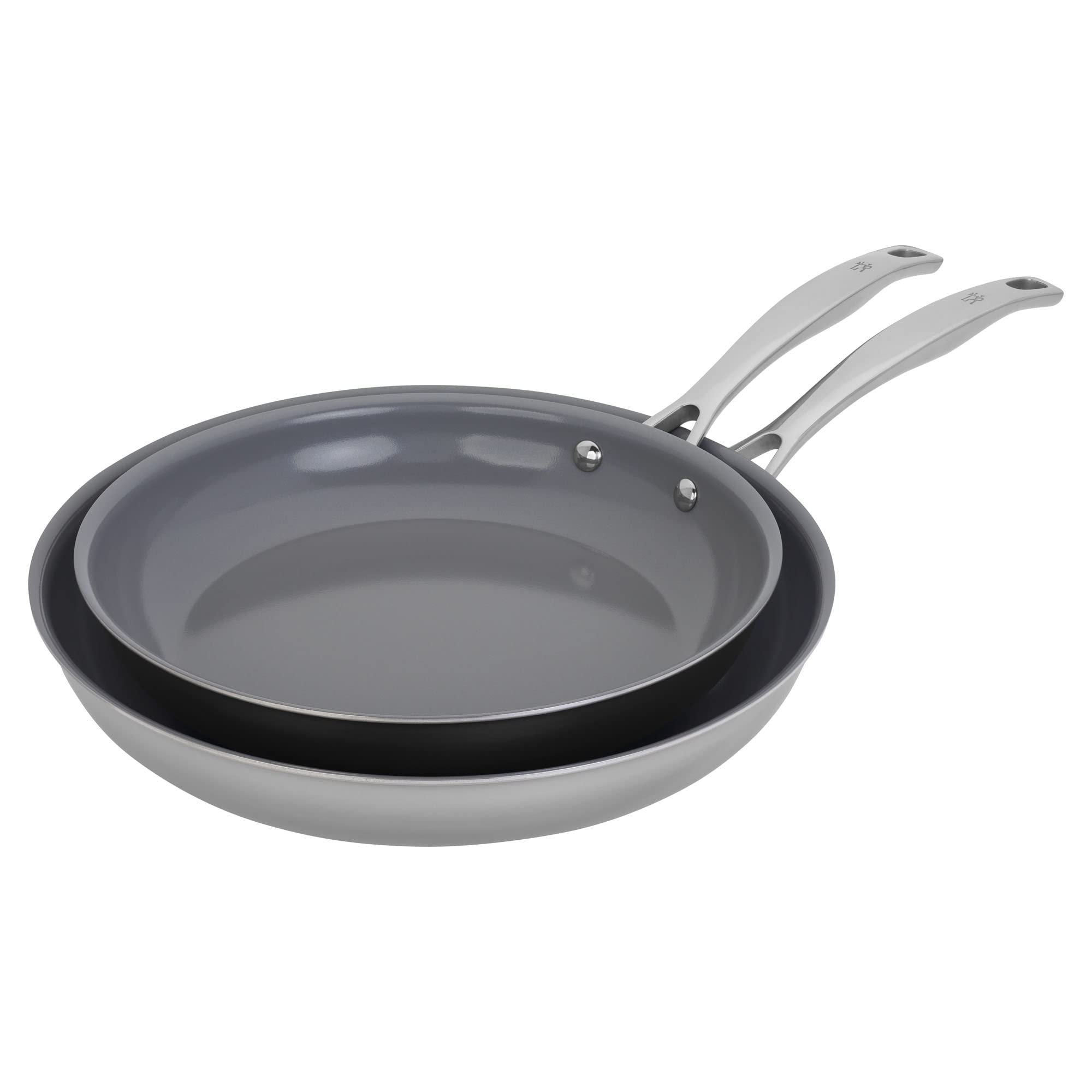 HENCKELS Clad H3 2-pc Induction Ceramic Nonstick Frying Pan Set, 10-inch Fry Pan and 12-inch Fry Pan, Stainless Steel, Durable and Easy to clean