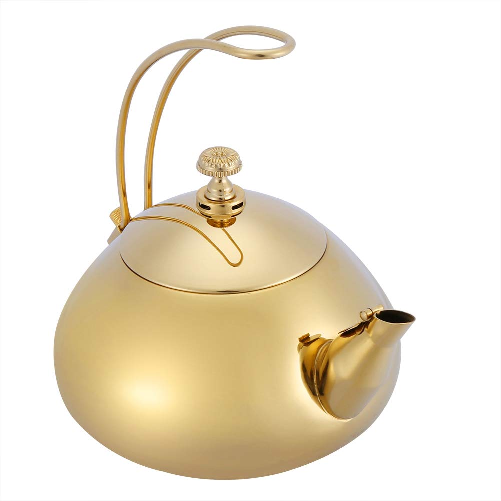 Theiere Marocaine Sanqiahome,Metallic Gold Kettle,Gold Teapot,Gold Kettle Classical 1.5L Stainless Steel Teapot Induction Cooker Teakettle Fast Water Heating Boiling Pot(Gold)