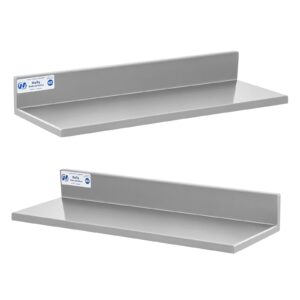 hally stainless steel wall shelf 8.6 x 24 inches 50 lb, nsf commercial heavy duty wall mount floating shelving for restaurant, kitchen, home, hotel and bar, 2 pack