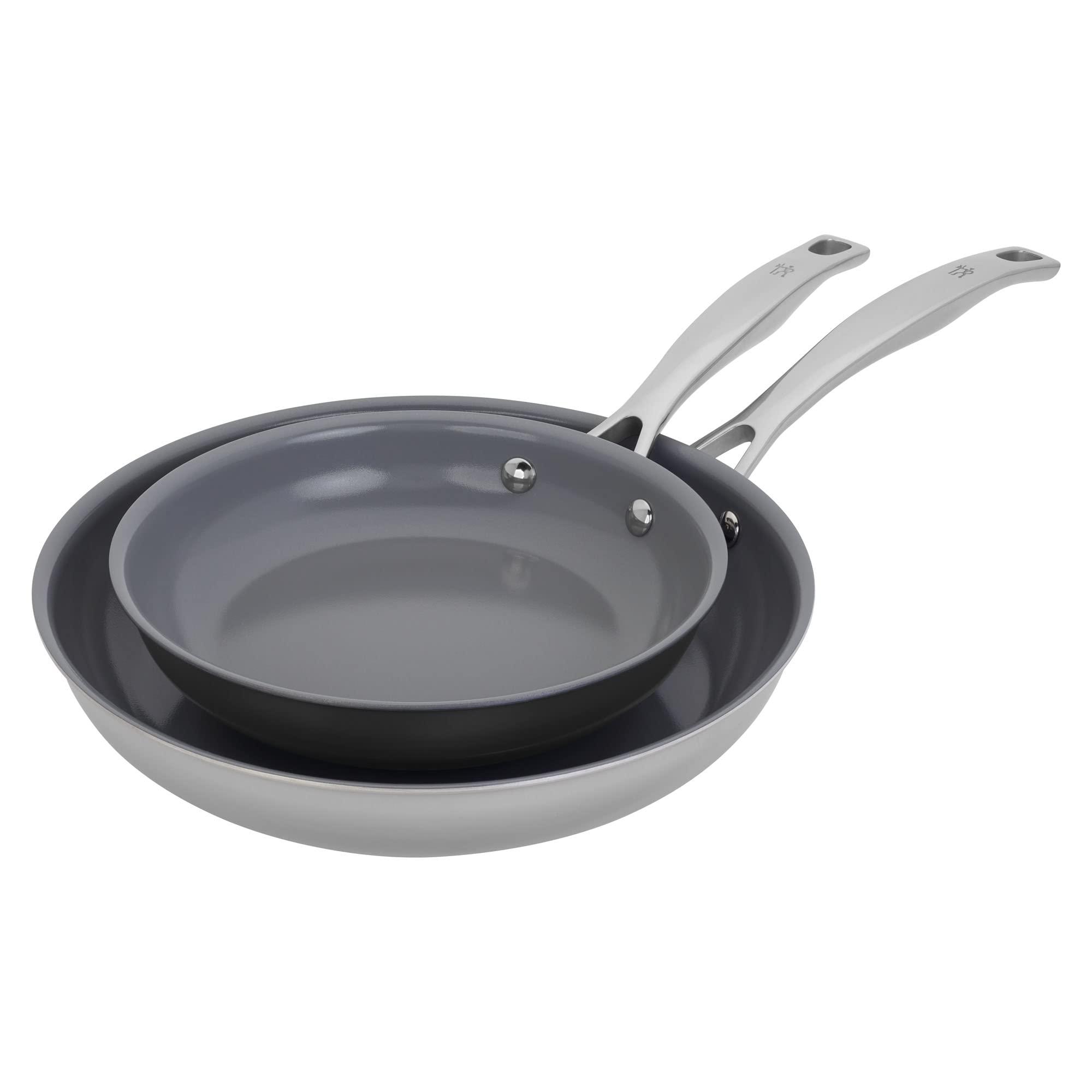 HENCKELS Clad H3 2-pc Induction Ceramic Nonstick Frying Pan Set, 8-inch Fry Pan and 10-inch Fry Pan, Stainless Steel, Durable and Easy to clean